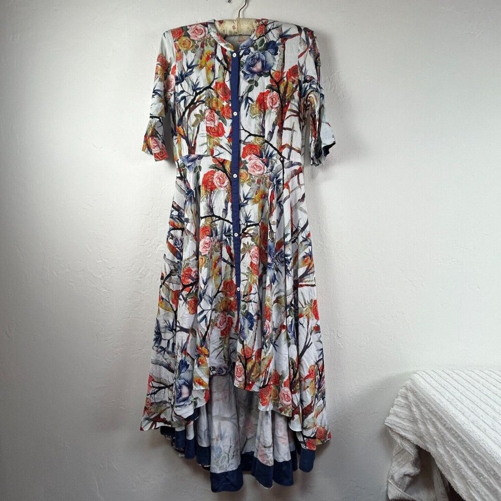 Neeru Kumar Women Multicolor Floral Print Hi-Low Shirt Dress Medium Short Sleeve